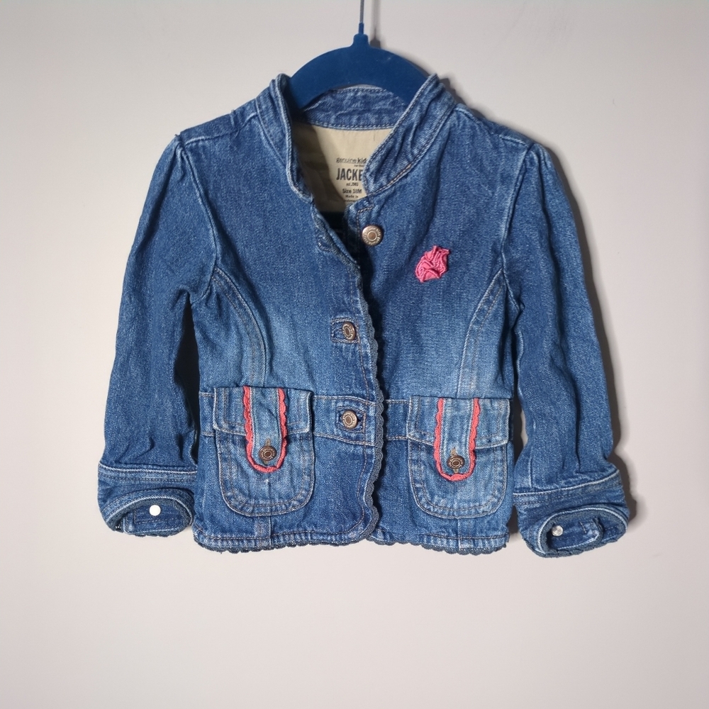 OshKosh‎ Toddler Girls Denim Jacket Size 18 Months Blue/Pink Scalloped Lace